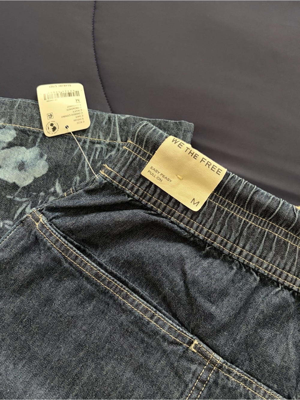 Free People We The Free Easy Peasy Printed Pull-On Jeans in Indigo Combo - Picture 11 of 12